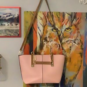 Pink and tan Antonio melani tote handbag